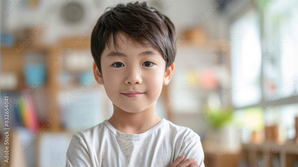 Portrait of cute asian boy looking at camera at home. Portrait of cute asian boy looking at camera at home.