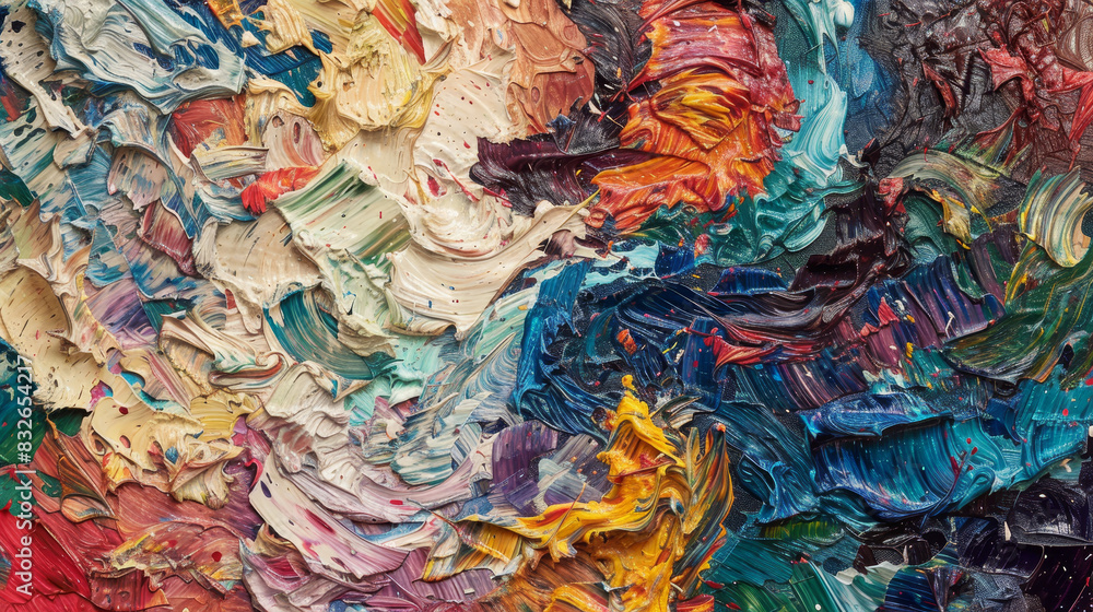 A painting with a lot of colors and splatters A painting with a lot of colors and splatters