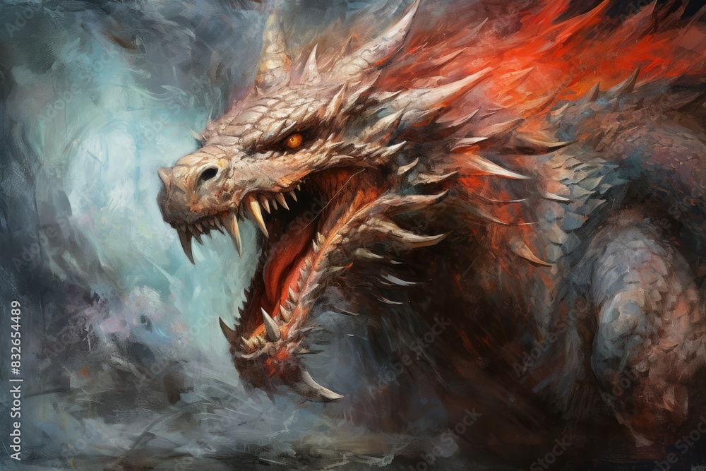 A fearsome half-dragon warrior, with fiery breath and scales as tough as steel. - Generative AI A fearsome half-dragon warrior, with fiery breath and scales as tough as steel. - Generative AI