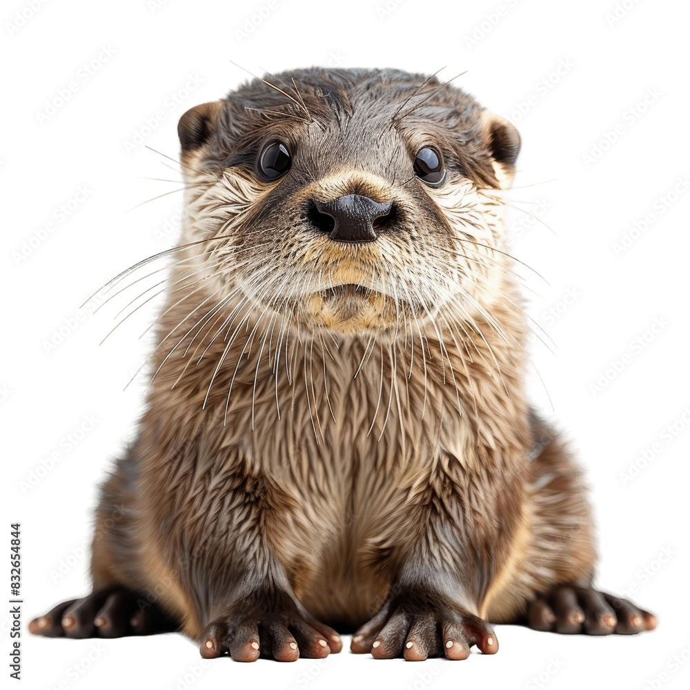 Adorable close-up of a young otter with a curious expression, highlighting its fur texture and whiskers, isolated on a white background. Adorable close-up of a young otter with a curious expression, highlighting its fur texture and whiskers, isolated on a white background.