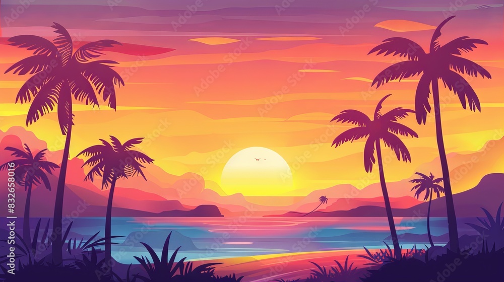 Naklejka premium Landscape background with palm trees