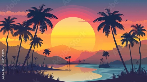 Landscape background with palm trees