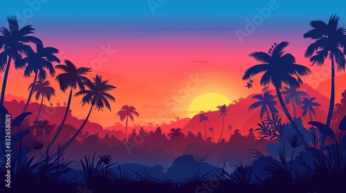 Landscape background with palm trees