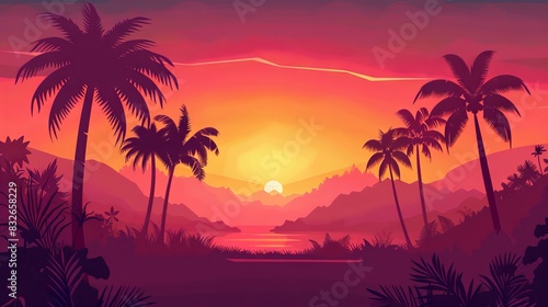 Landscape background with palm trees © Ege