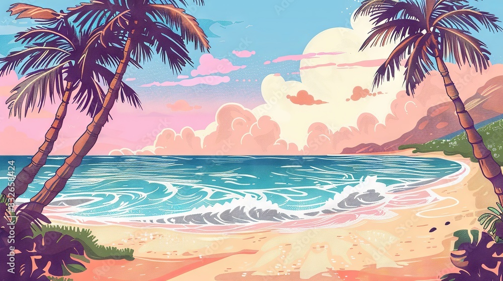 Fototapeta premium Landscape background with palm trees