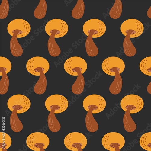 Seamless pattern with Mushrooms of honeydew edible mushroom repeating background. Vector illustration