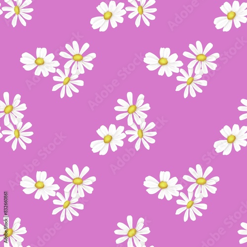 Seamless floral pattern. White daisies on a pink background drawn by hand.