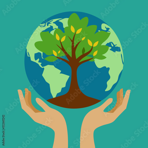 hands holding tree, save the plant, vector illustration