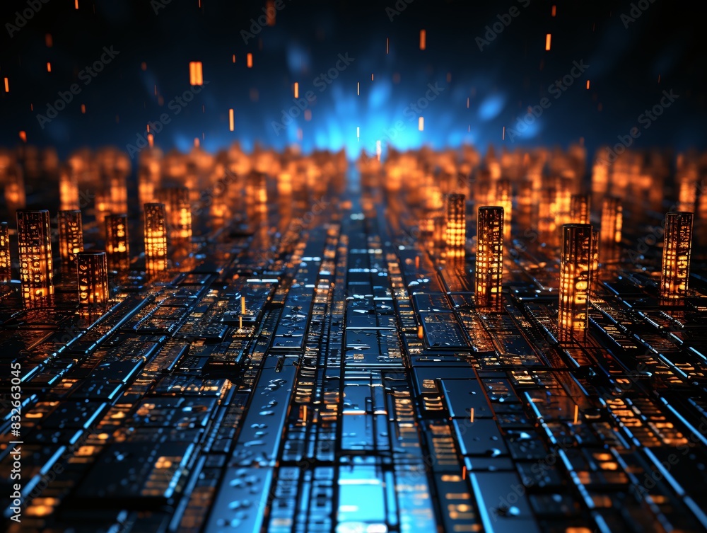 Abstract technology background with glowing lines and bokeh Abstract technology background with glowing lines and bokeh