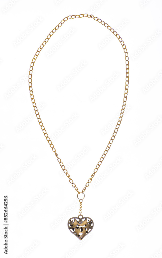 gold heart pendant on chain isolated on white background gold heart pendant on chain isolated on white background
