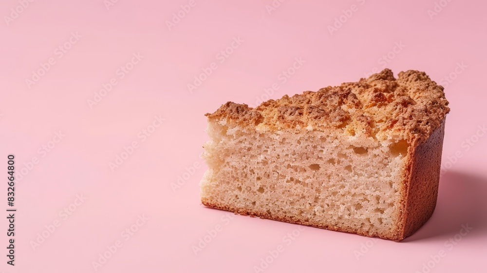 A tight shot of a slice of bread against a pink backdrop, with a nibble missing from its side Remaining bread portion sits on pink A tight shot of a slice of bread against a pink backdrop, with a nibble missing from its side Remaining bread portion sits on pink
