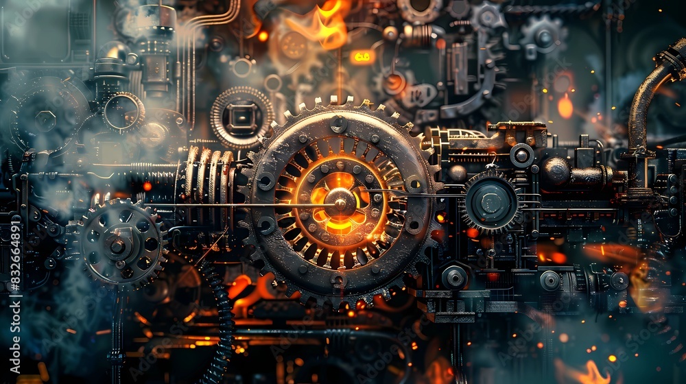 Fototapeta premium Abstracts background of a metal gears of machinery, Generative AI illustrations. 