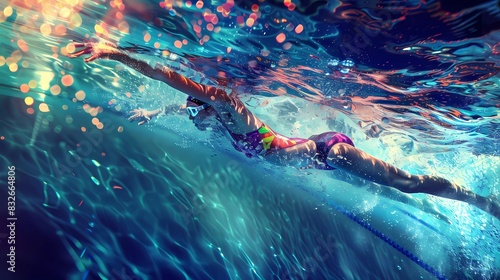 A swimmer is swimming in the pool, Generative AI illustrations. 