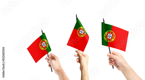 A group of people are holding small flags of Portugal in their hands. ©  minionionniloy