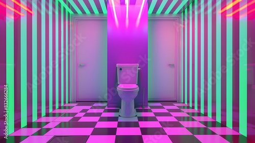 a bathroom with a toilet and a purple and green light on the wall, Generative AI illustrations.