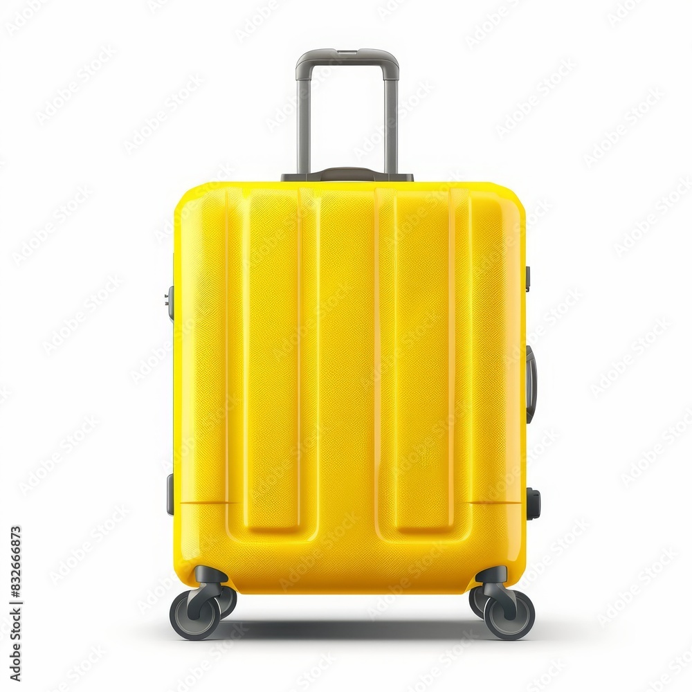 a bright yellow wheeled suitcase against a white background. travel concept. a bright yellow wheeled suitcase against a white background. travel concept.