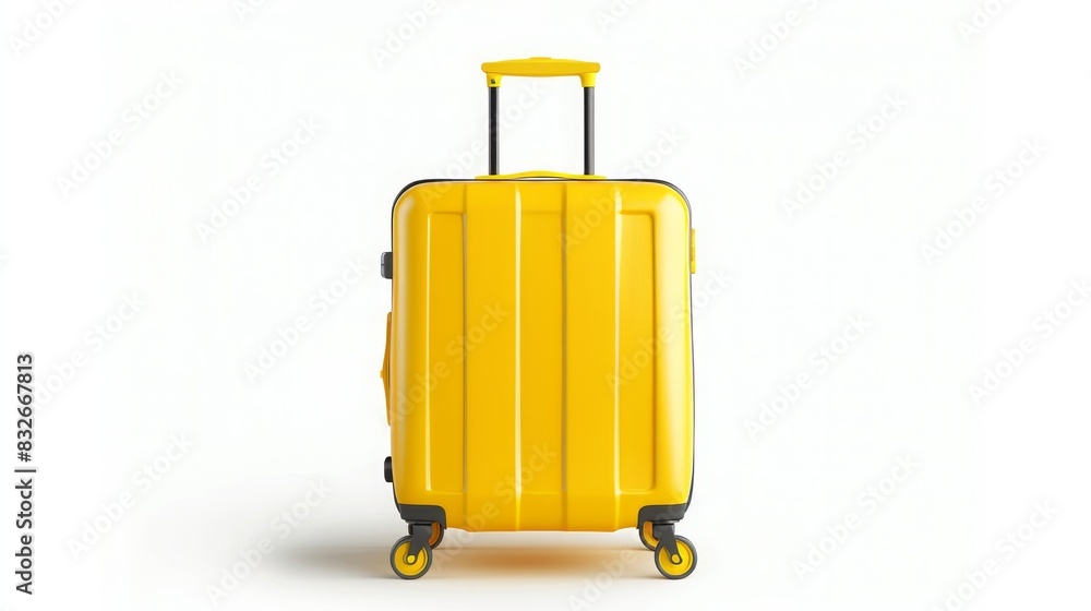 bright yellow travel trolley on white background. journey symbolism. bright yellow travel trolley on white background. journey symbolism.
