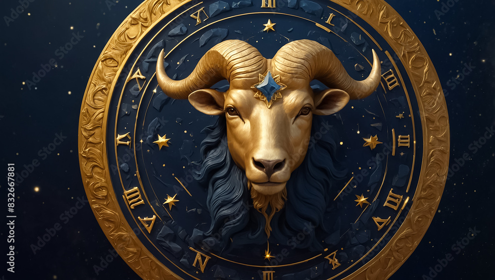 Obraz premium Zodiac sign Aries golden on a dark background horoscope fantasy