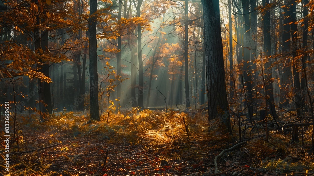 Obraz premium Beautiful Autumn Forest with Colorful Foliage, Generative AI