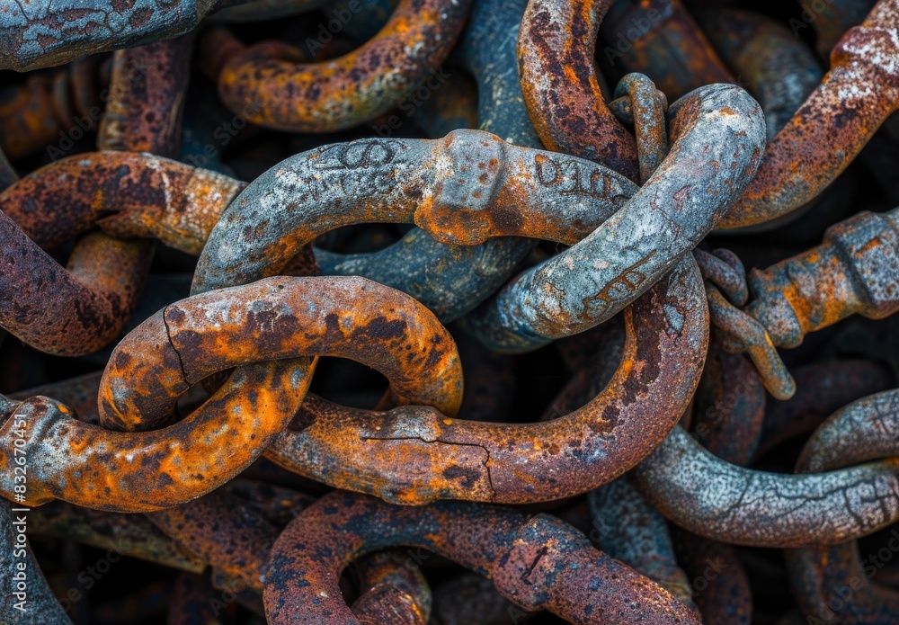 A jumble of ancient, rusted chain. A jumble of ancient, rusted chain.