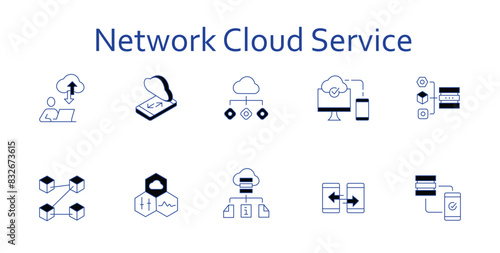 Network Cloud Service Icon, Cloud Computing Network, Cloud Service Infrastructure Icon Set.