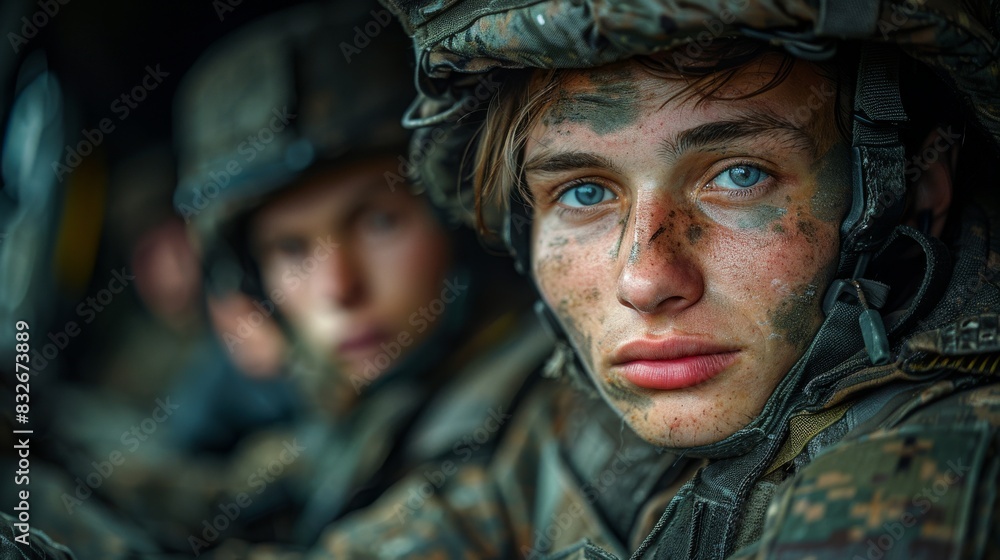 Portrait of two soldiers in camouflage gear Portrait of two soldiers in camouflage gear