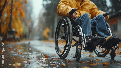 Man in wheelchair with physical disability mobility disorder
