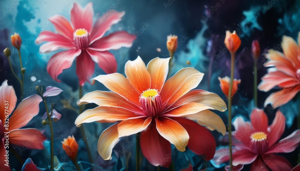 A colorful bouquet of flowers with a blue background A colorful bouquet of flowers with a blue background