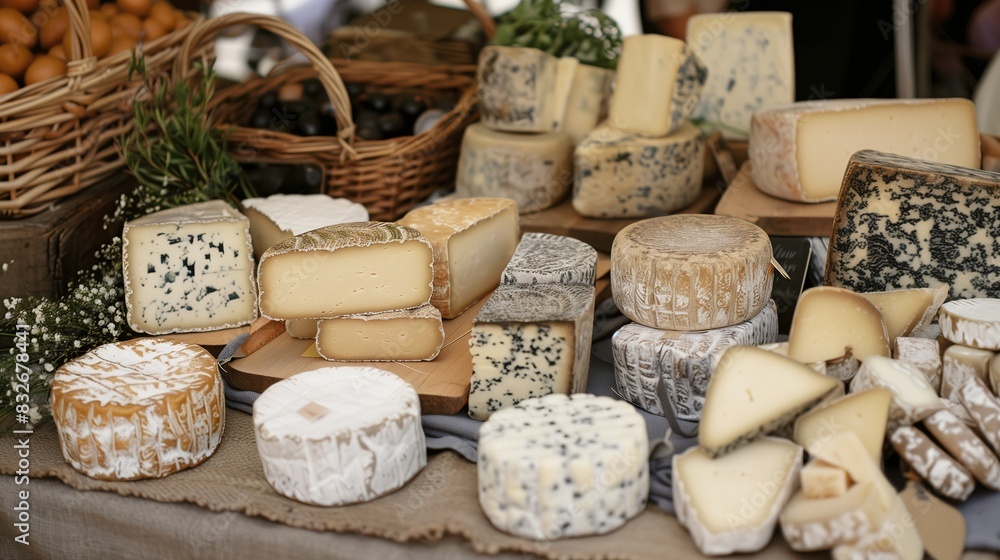 Assorted cheeses at a farmer's market Assorted cheeses at a farmer's market