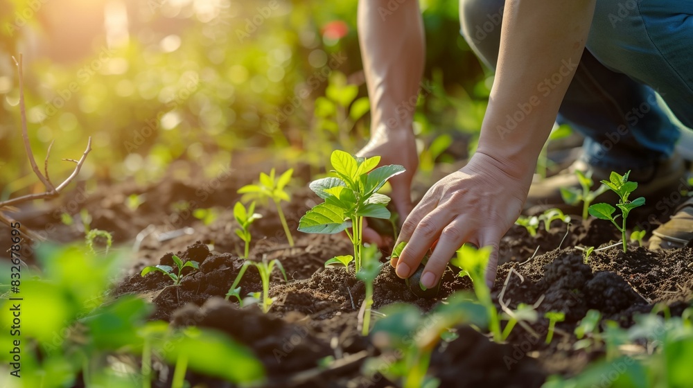 a person is kneeling down to plant a tree in the dirt a person is kneeling down to plant a tree in the dirt