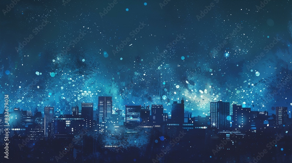 Fototapeta premium a city skyline with a lot of stars in the sky and a lot of lights on the buildings at night..