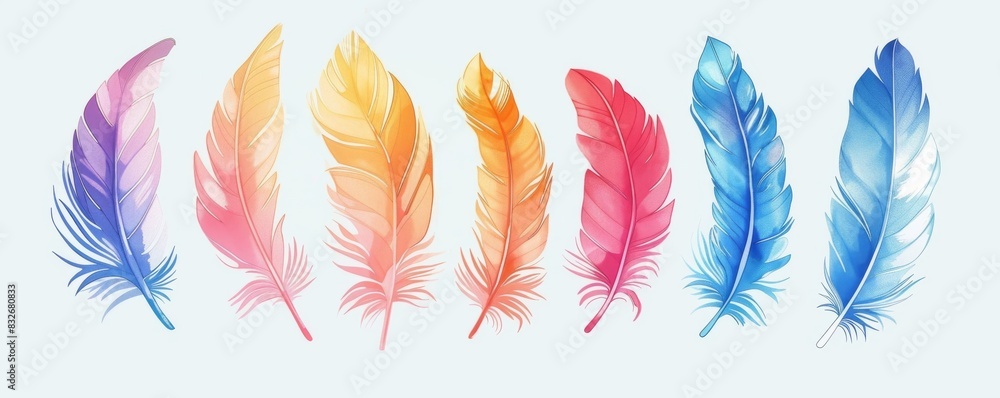Colorful feather collection isolated on white background Colorful feather collection isolated on white background