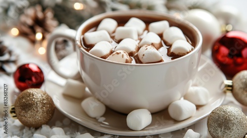 Cup of Chocolate with Marshmallows, Christmas Decorations.
