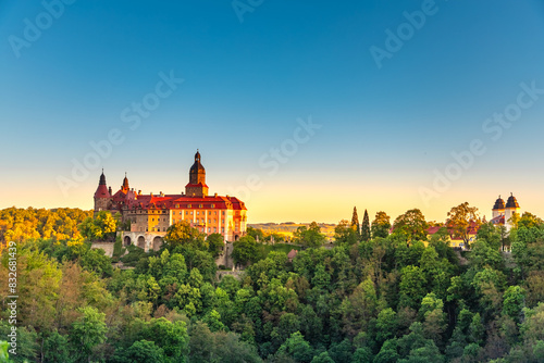 Księż Castle in Walbrzych in Poland at dawn in spring