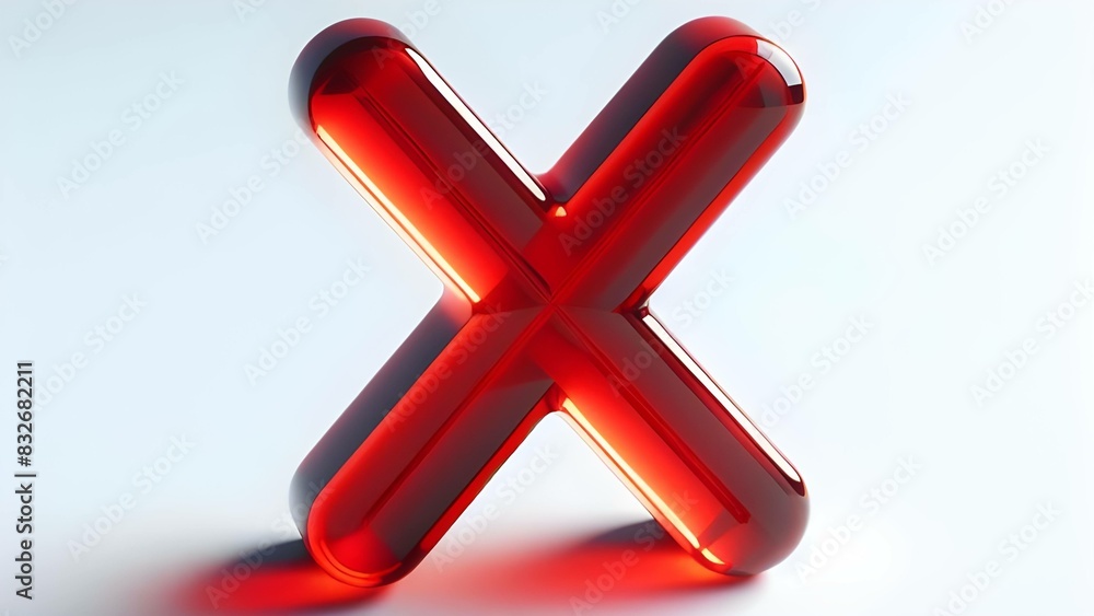 3d render of red glass model of false signender of glass check mark sign in white background
3d render of red glass model of false signender of glass check mark sign in white background