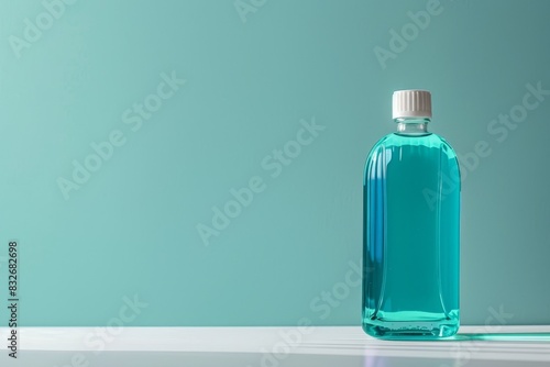 Fresh Breath Essentials - Bottle of Mouthwash on Clean Surface with Copy Space for Advertising Layout
