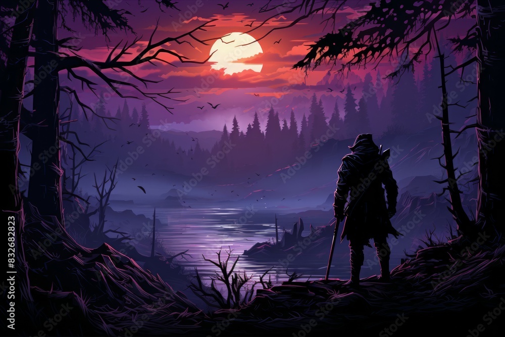 Naklejka premium A skilled and versatile ranger, navigating the wilderness with ease and unleashing deadly arrows. - Generative AI