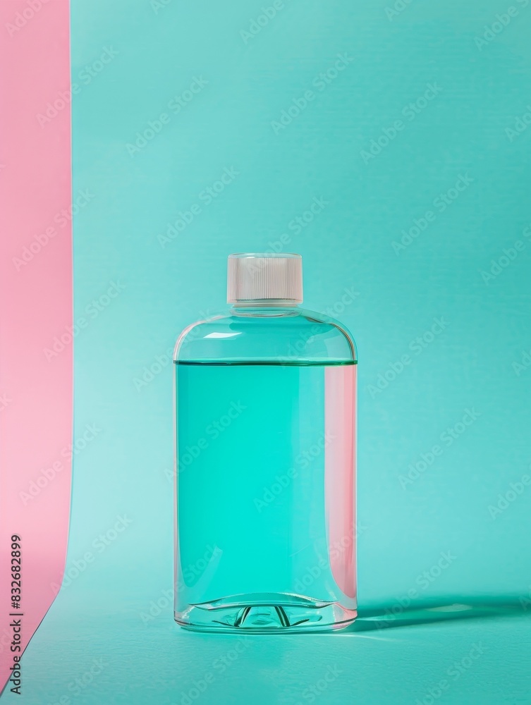 Fresh Breath Essentials - Mouthwash Bottle on Pastel Background with Copy Space. Fresh Breath Essentials - Mouthwash Bottle on Pastel Background with Copy Space.