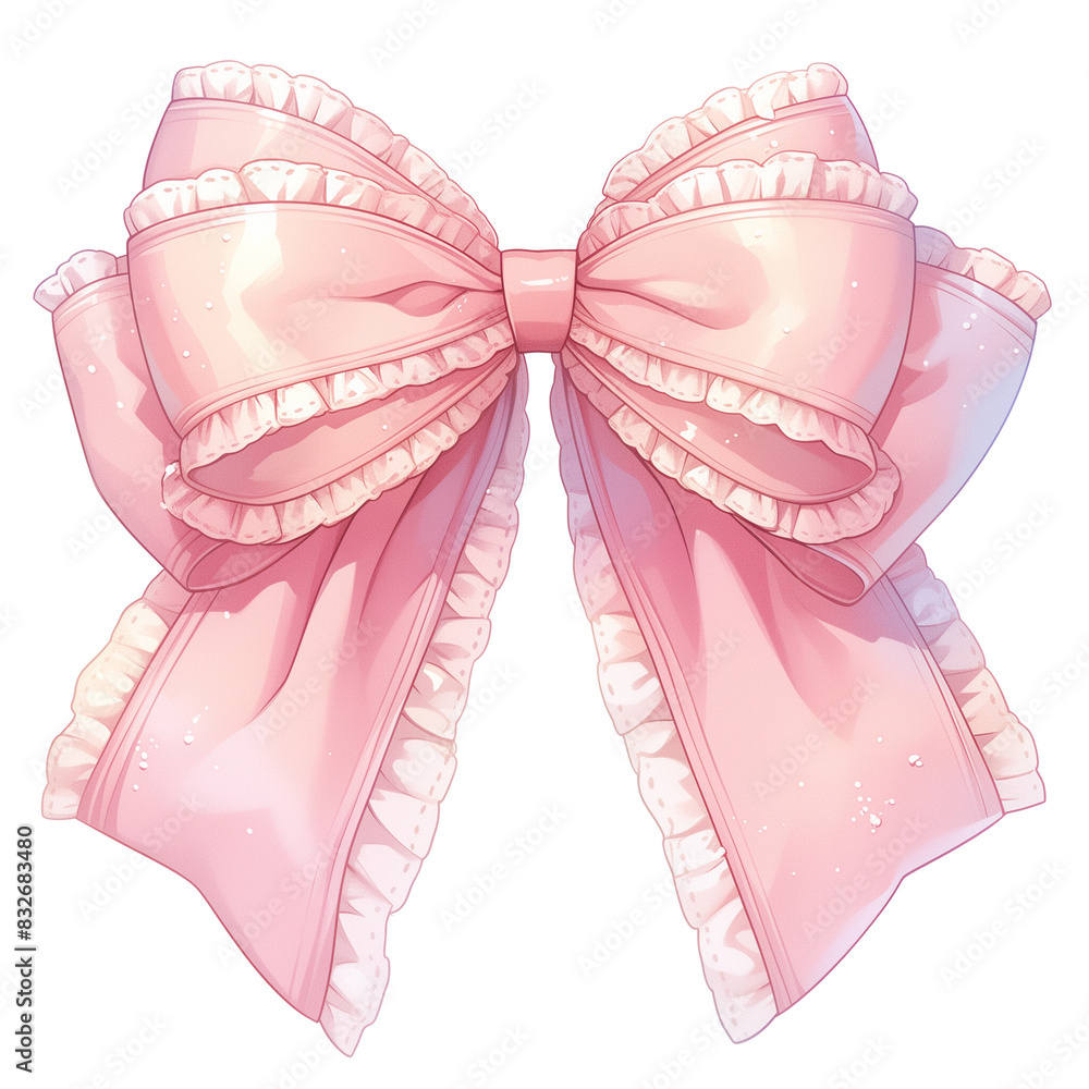 pink ribbon bow, transparent illustration of a pink bow with lace ...