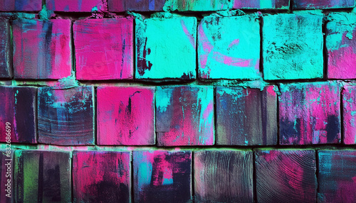 Dark concrete blocks with vibrant colors background texture photo