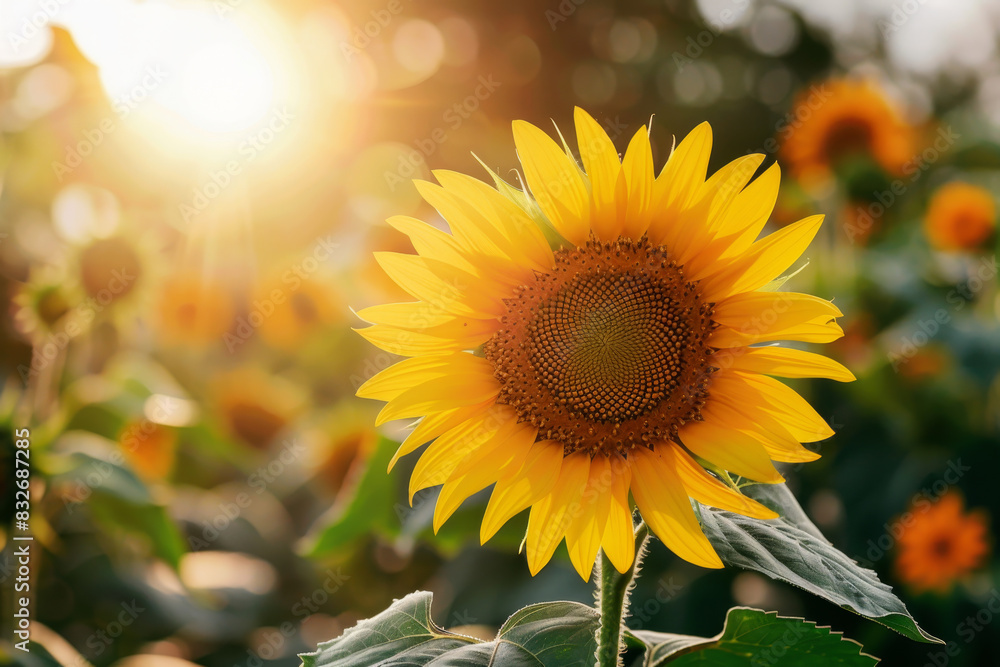 Naklejka premium A single yellow sunflower is the main focus of the image