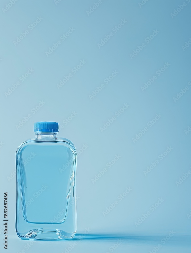 Fresh Breath Essentials - Mouthwash Bottle with Blue Accents on Left, Copy Space for Text. Fresh Breath Essentials - Mouthwash Bottle with Blue Accents on Left, Copy Space for Text.