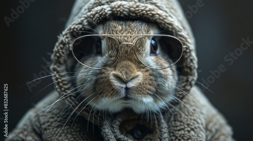 Scholarly bunny in glasses and hood © Viktoriia
