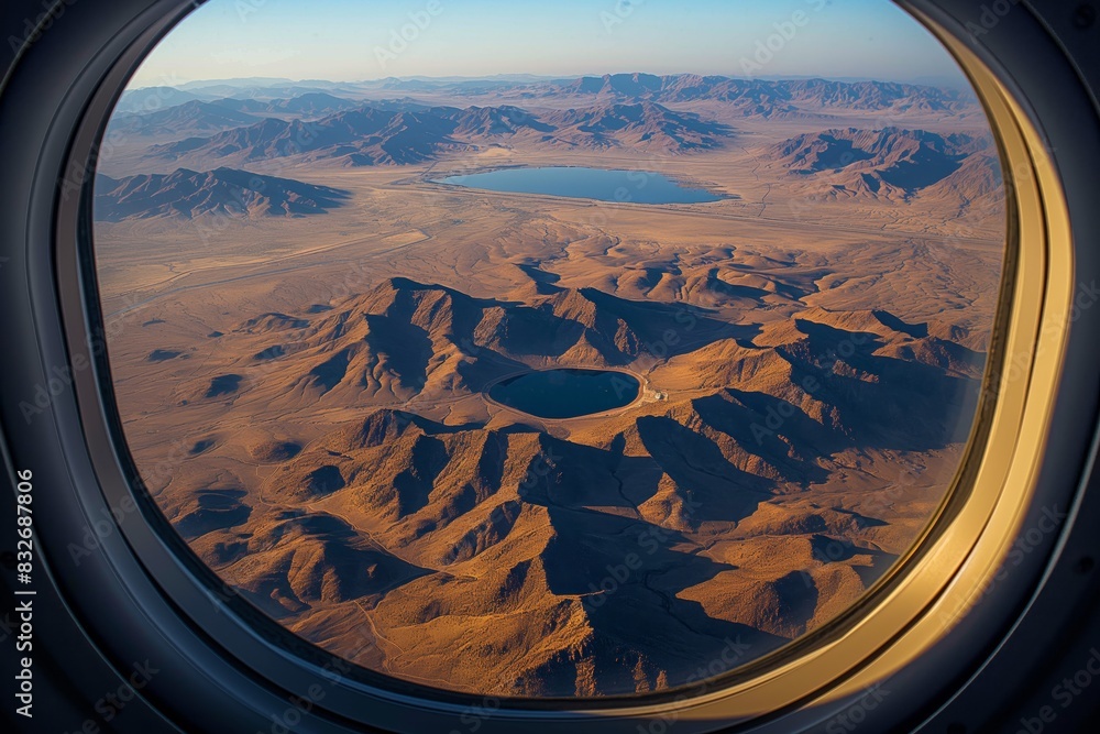 An amazing landscape of the earth from above opens from the window of ...