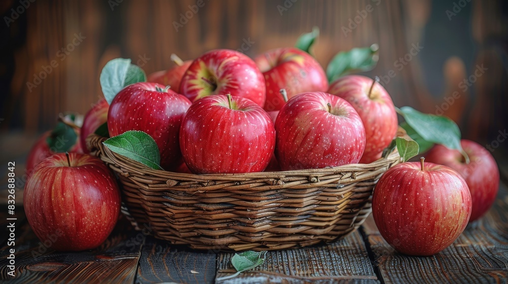 Fresh red apples in wicker basket Fresh red apples in wicker basket