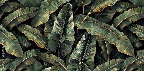 Green jungle leaves seamless pattern floral repeating leaf background. Amazing photo collage artistic design. AI generated illustration
