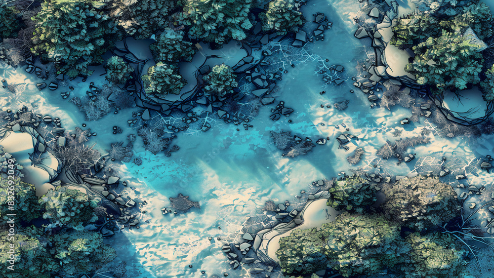 Fototapeta premium Winter Battlemap DnD,RPG Map for Dungeons and Dragons, Snowy Terrain
