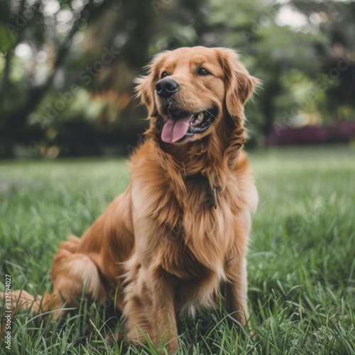 Adorable Golden Retriever Enjoying Grass Fields: Captured in Sony Camera Style 