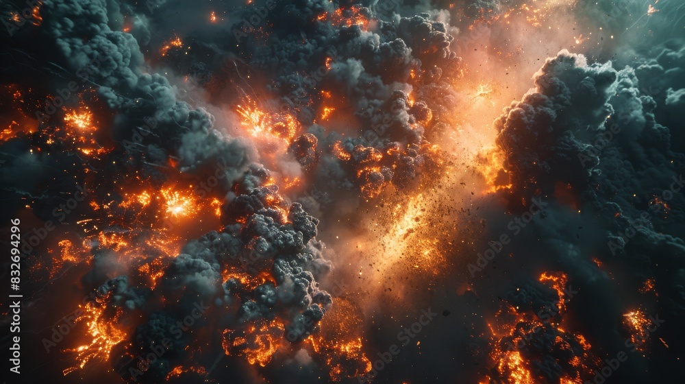 Explosive volcanic eruption with fiery ash cloud Explosive volcanic eruption with fiery ash cloud