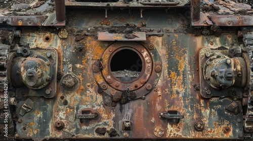 Vintage rusty train boiler close-up